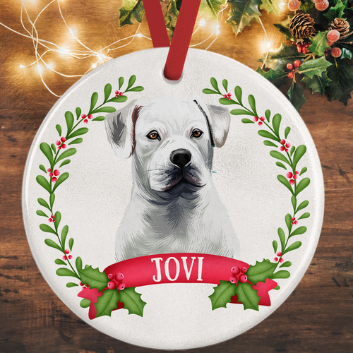 American Bulldog White Christmas Decoration