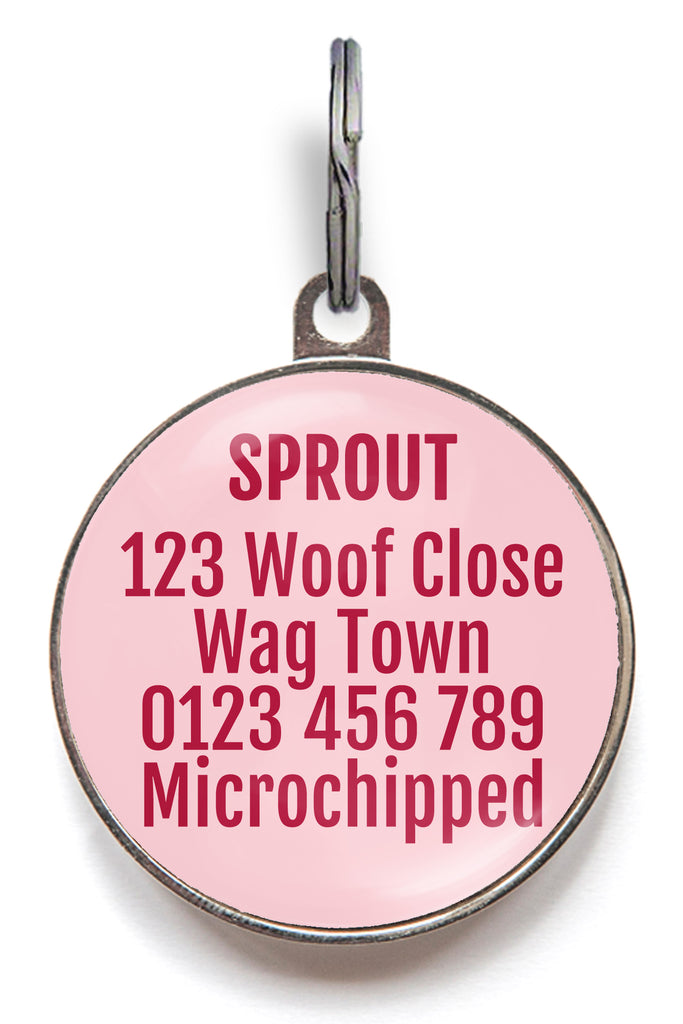 Back of bacon dog name tag - can be personalised with up to 5 lines of text