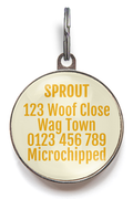 Back of banana pet tag, add up to 5 lines of text for your pet's important info