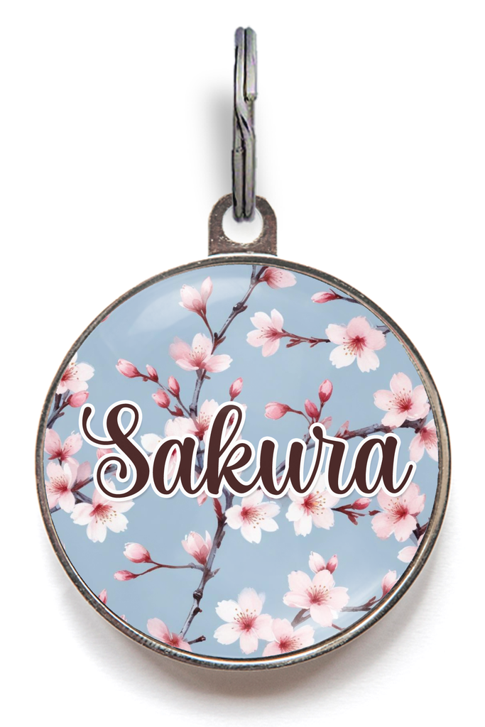 Blue Cherry Blossom Pet Name Tag