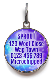 Back of blue galaxy dog tag