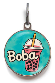 Pink Strawberry Boba Tea Pet Tag