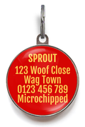 Back of chicken nugget pet tag for your contact details