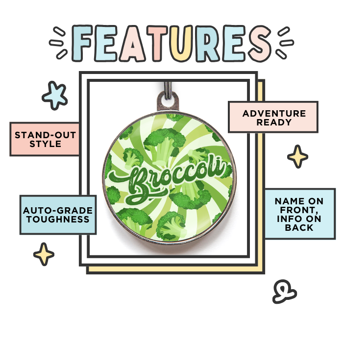 Broccoli Dog Tag Features