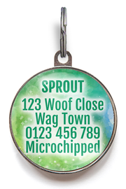 Green galaxy dog tag back - personalise with up to 5 lines of text.