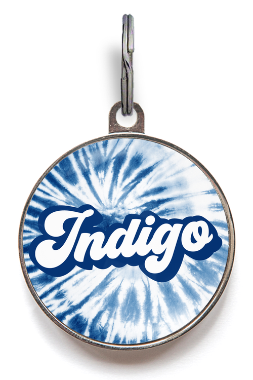 Indigo Blue Tie-Dye Dog Name Tag