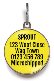 Back of lemon yellow dog tag