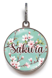 Mint Cherry Blossom Pet Name Tag