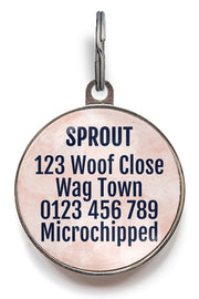 Back of navy and peach personalised dog tag - can be personalised with up to 5 lines of text