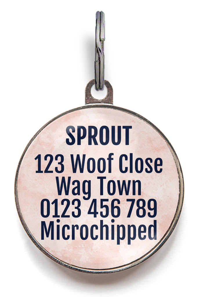 Back of navy and peach personalised dog tag - can be personalised with up to 5 lines of text