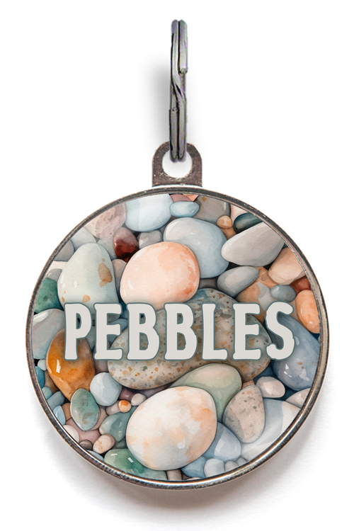 Pebbles Pet ID Tag - add your pet's name to a background of beach pebbles