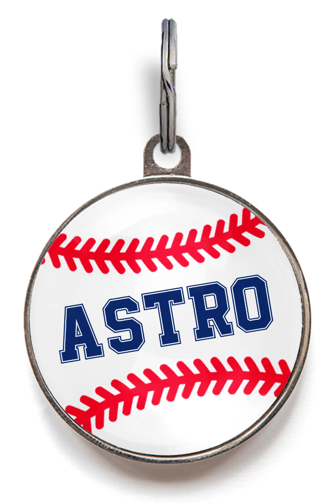 Baseball Dog Tag - Pet Tag featuring a red stitched baseball design, pet's name can be added through the middle