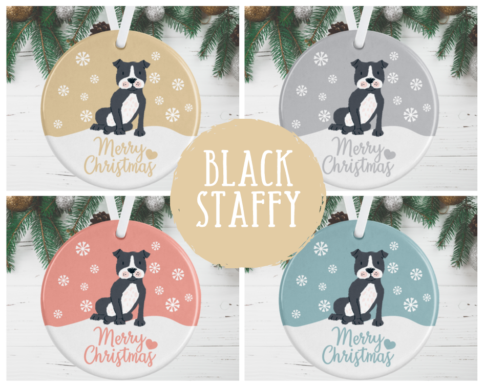 Black Staffy Christmas Decoration
