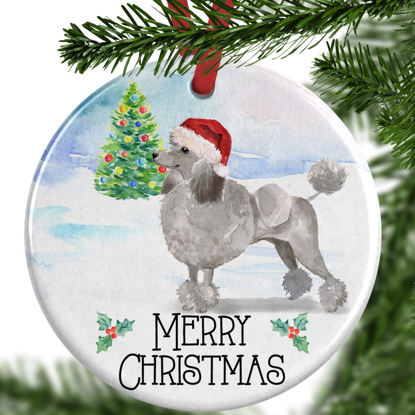 Grey Poodle Christmas Ornament