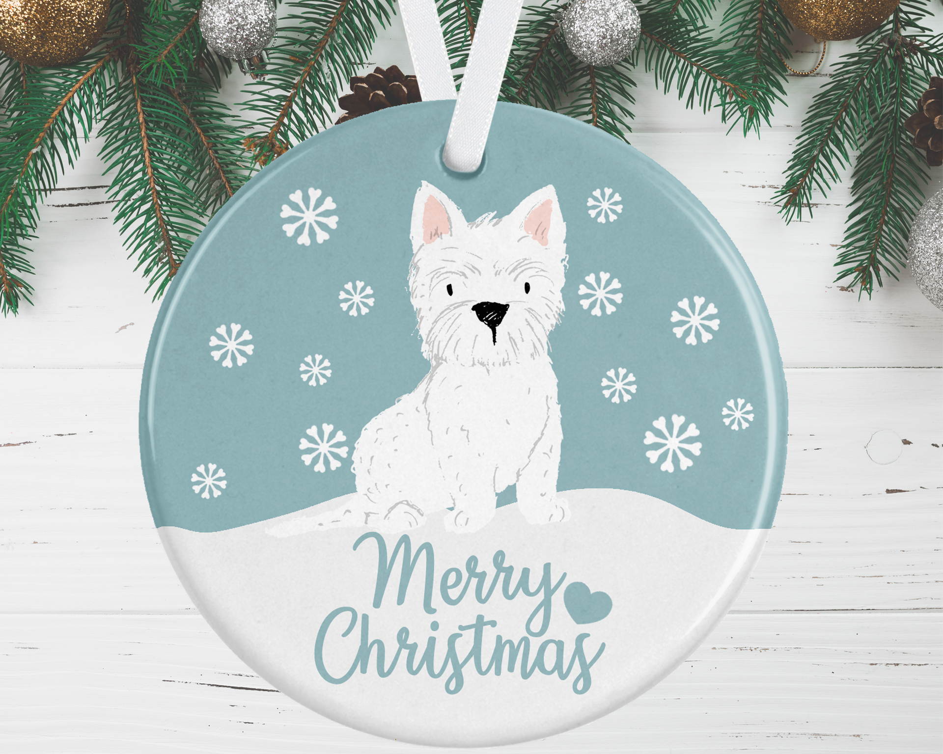 Westie Christmas Decoration - Blue