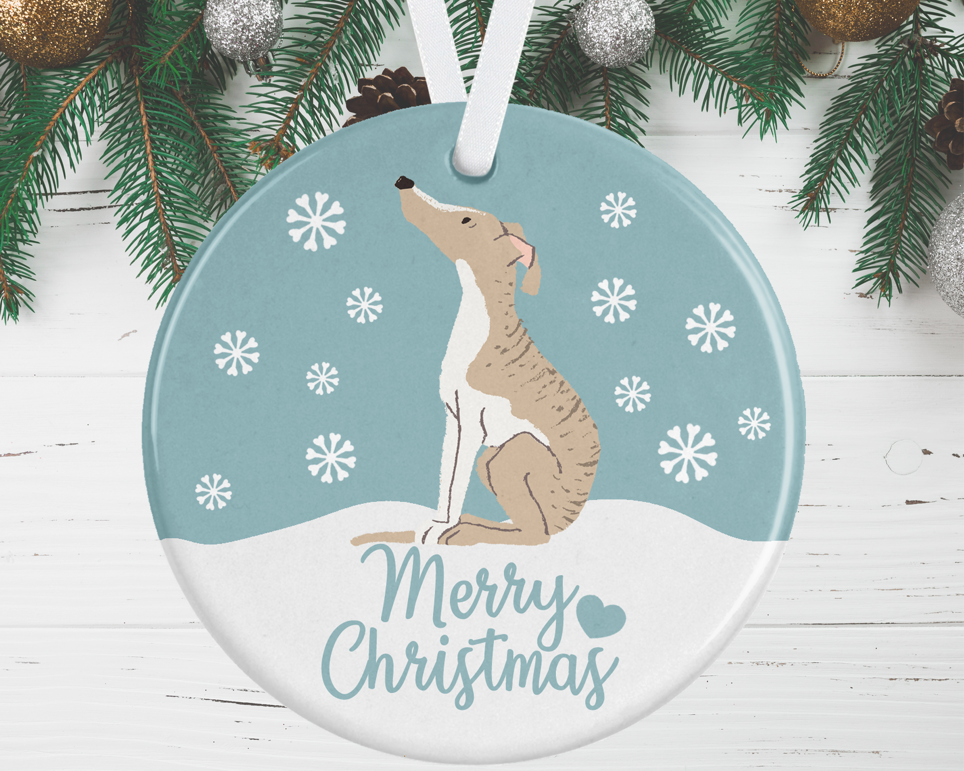 Whippet Christmas Decoration - Blue