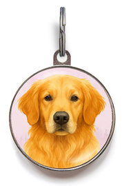 Personalised Golden Retriever dog tag – waterproof, wipe-clean pet ID disc with front breed design and back details