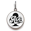 Ace of Clubs Dog Tag.  Black Ace of Clubs sits against a white background with the name Ace written across the front. 