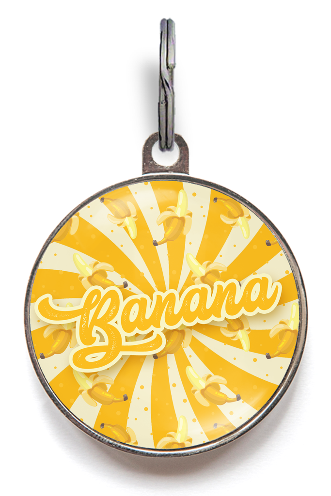 Banana Pet Tag - Go bananas for this bright banana tag featuring a-peel-ing bananas on a yellow sunburst background