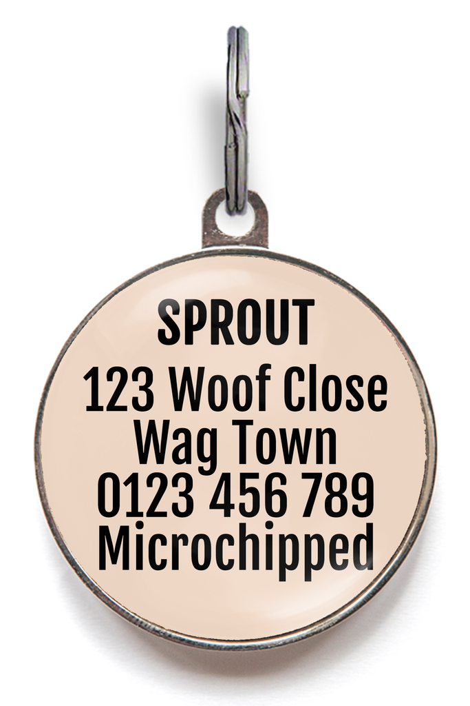 Add up to 100 characters of personalised contact information to the back of your Beach Please Pet Tag