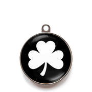 Black classic clover dog ID tag with white shamrock icon