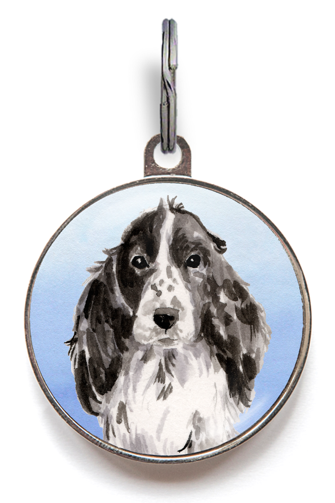 Black & White Cocker Spaniel Dog Tag - Blue