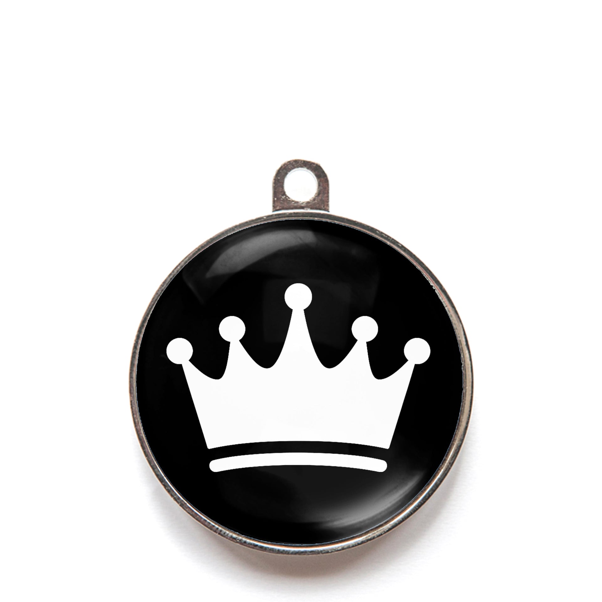 Black princess crown dog ID tag with white crown icon