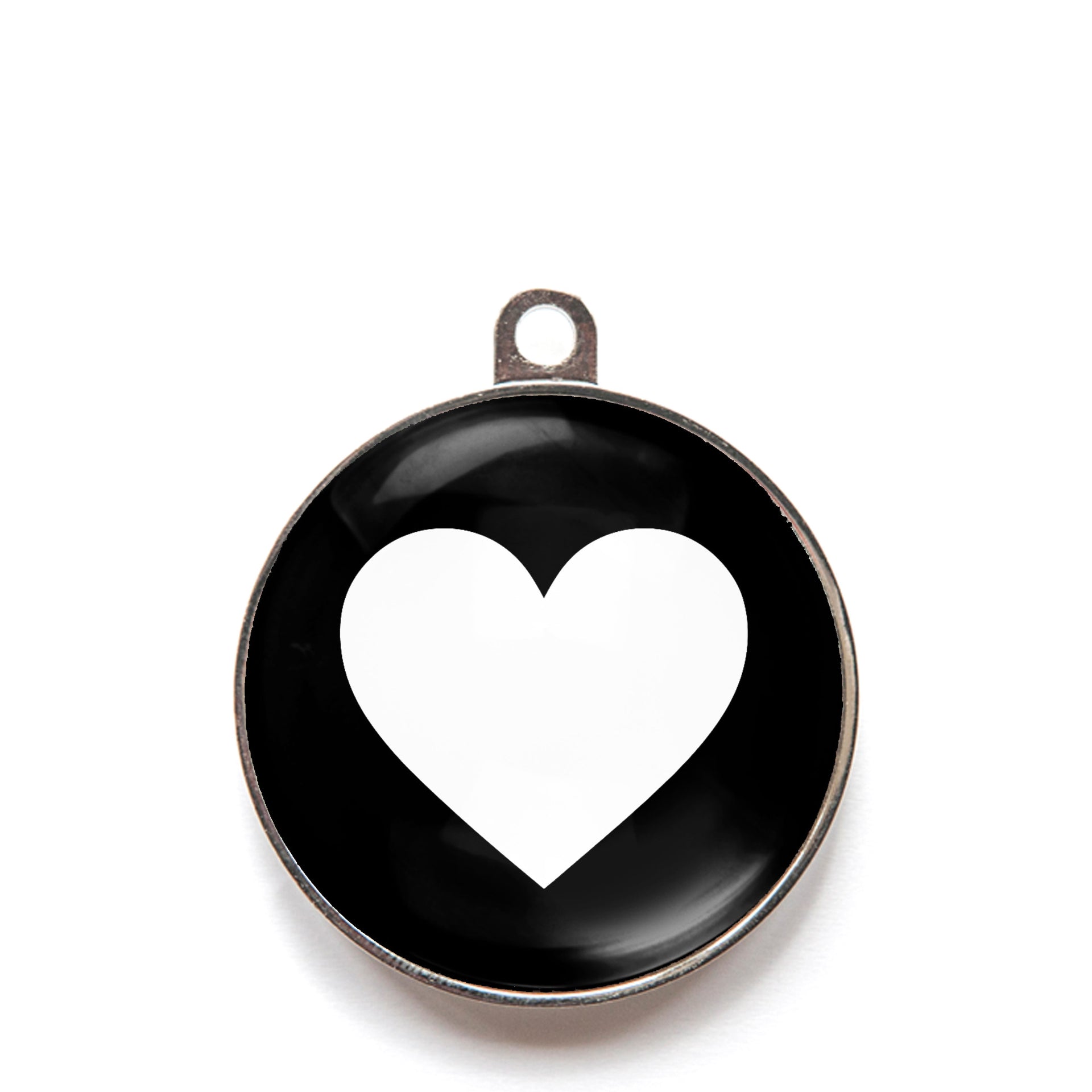 Black heart dog ID tag with white heart icon