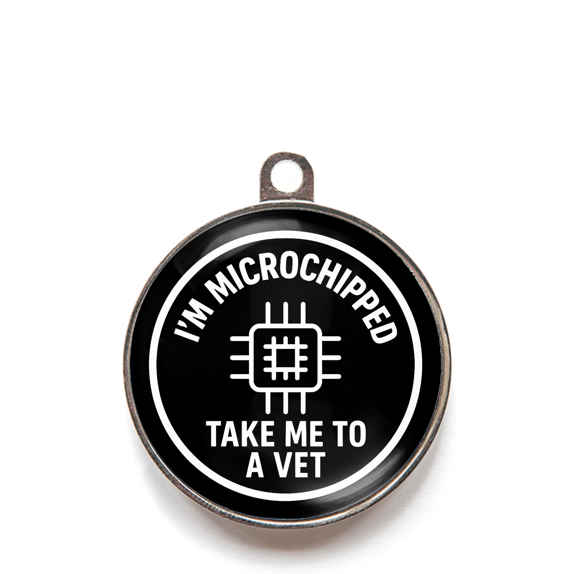 Black microchipped take me to a vet dog ID tag
