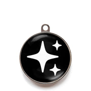 Black sparkle dog ID tag with white sparkle icons