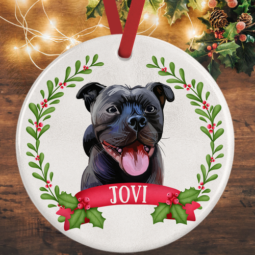 Black Staffordshire Bull Terrier Christmas Decoration