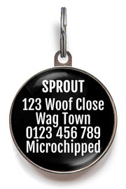 Back of black sparkle pet ID tag