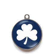 Blue classic clover dog ID tag with white shamrock icon