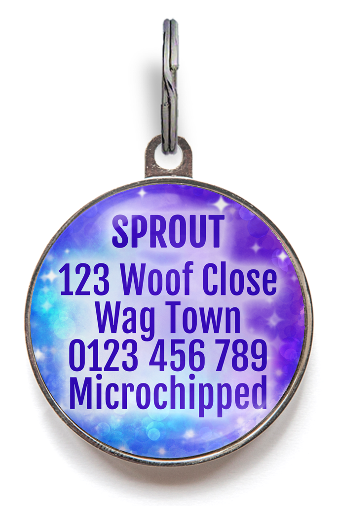 Back of blue galaxy dog tag