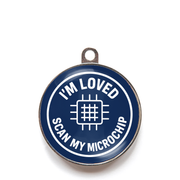 Blue “I’m Loved – Scan My Microchip” personalised pet ID tag