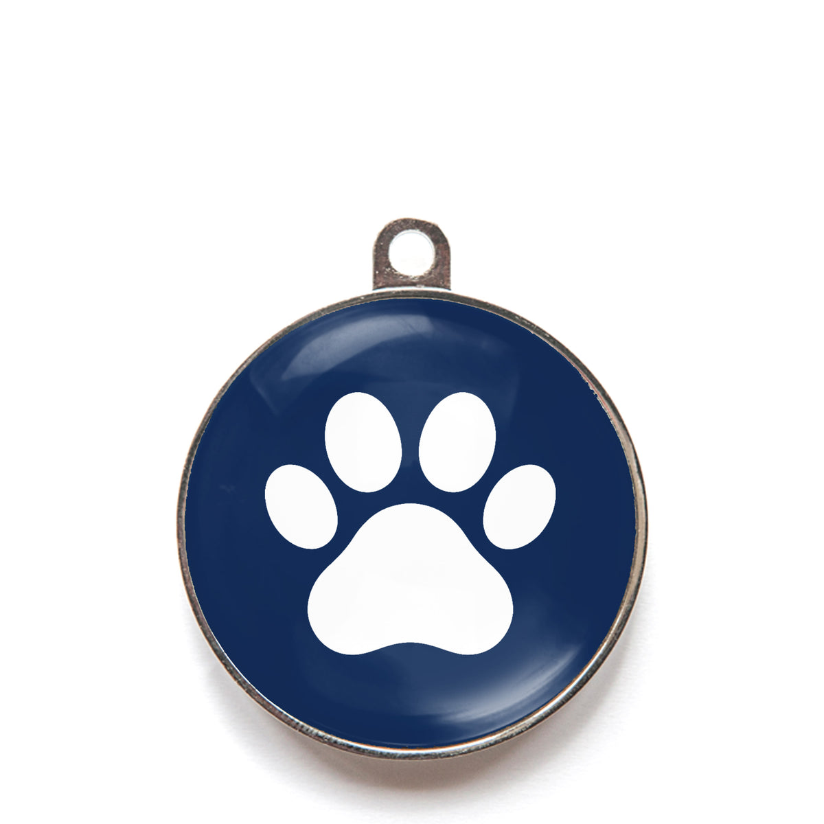 Blue paw print dog ID tag with white paw icon