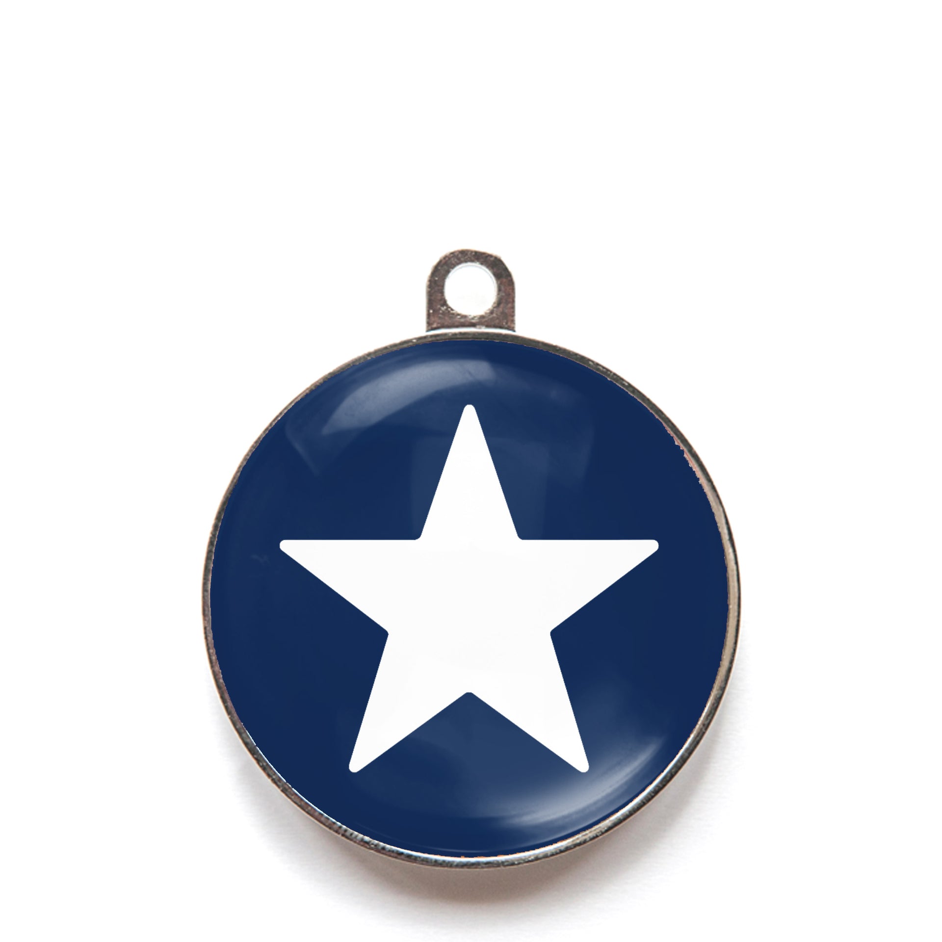 Blue star dog ID tag with white star icon