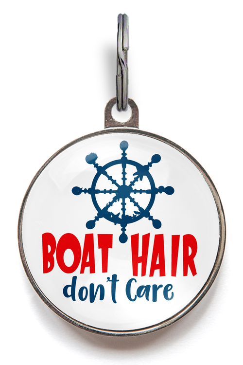Boat Hair, Don't Care Pet Tag - Featuring a ship's wheel