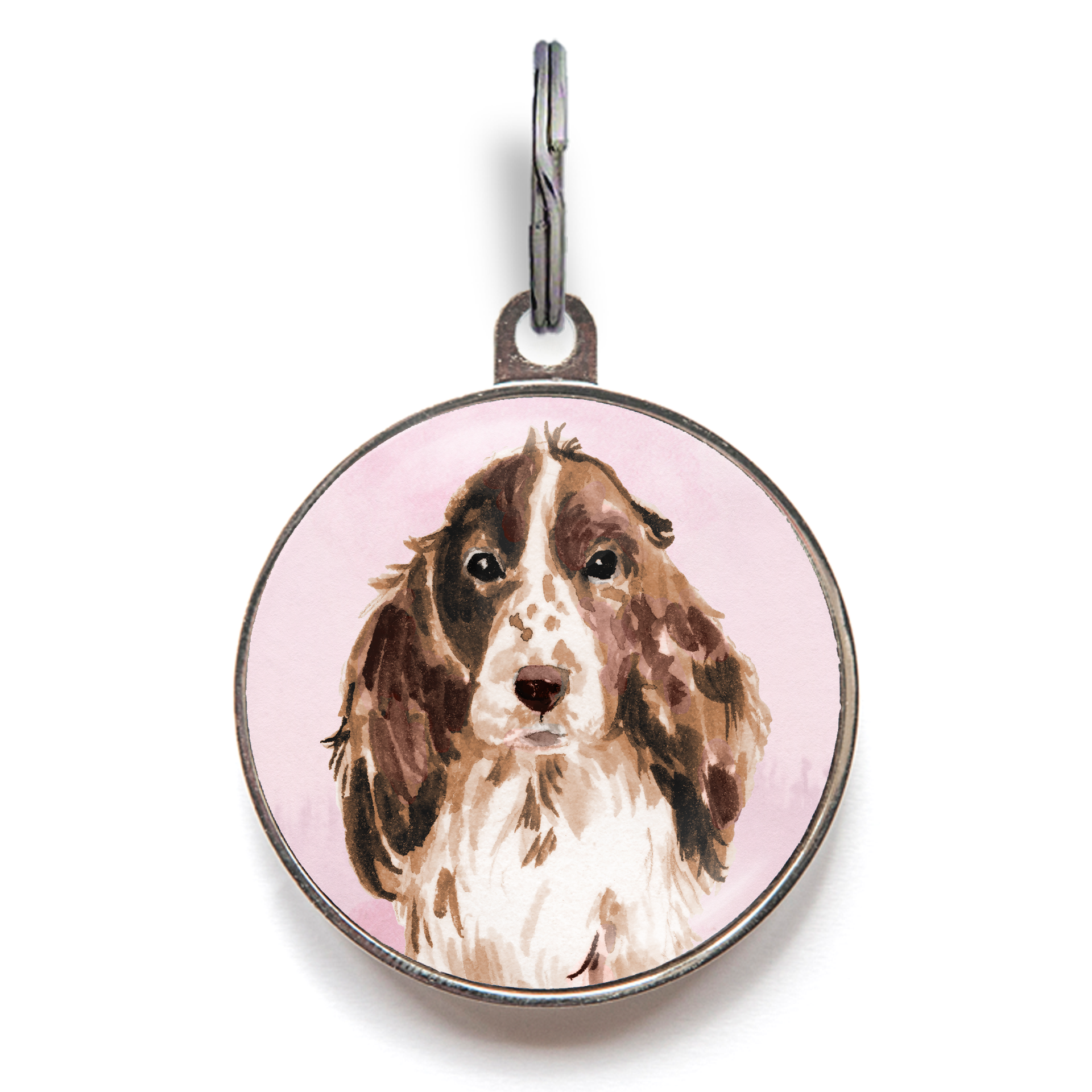 Brown Cocker Spaniel Dog Tag - Pink