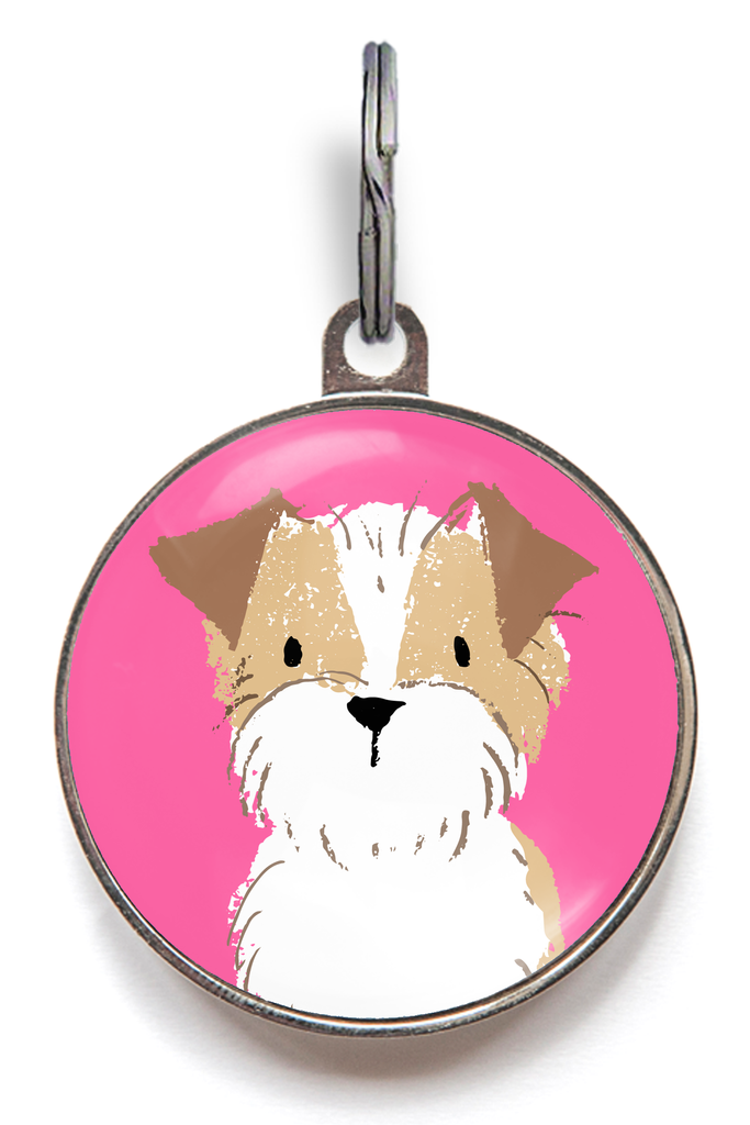 Brown and White Terrier Dog ID Tag