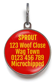 Back of popcorn pet tag