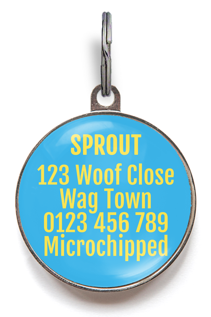 Add your contact information to the reverse of butter dog tag.