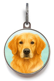 Mint background Golden Retriever pet name tag with dome coating and soft pastel watercolour illustration