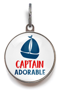 Captain Adorable Pet Tag - Featuring the words "Captain Adorable" and a sail boat in navy and red