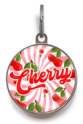 Cherry Pet Tag For Cats and Dogs - Cute Cherry bunches on a swirling pink sunburst background