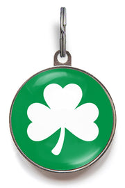 Classic clover dog ID tag with white shamrock icon