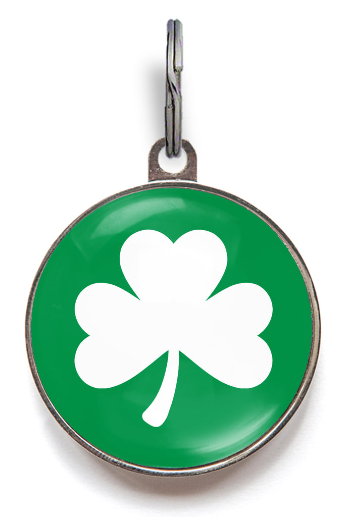 Classic clover dog ID tag with white shamrock icon