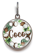 Coconut Pet Tag - Tropical style coconut wreath featuring your pet's name