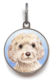 Cream Cockapoo Dog Tag - Blue
