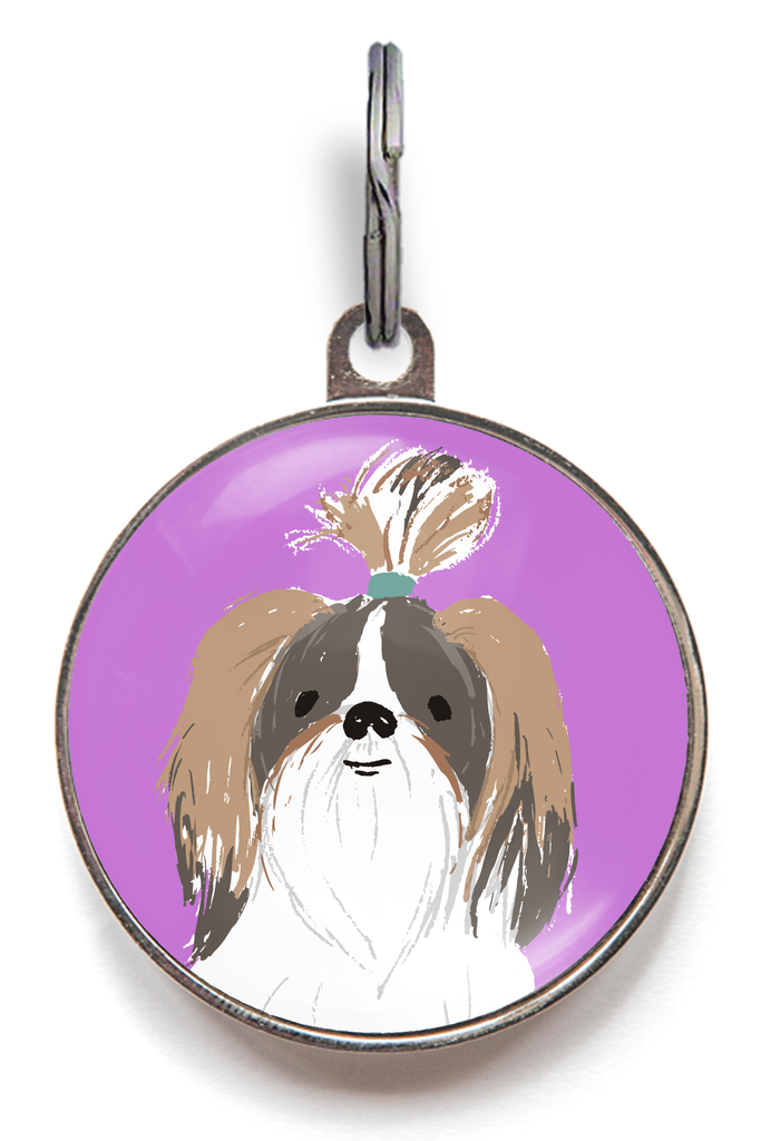 Gold and White Shih Tzu Dog ID Tag